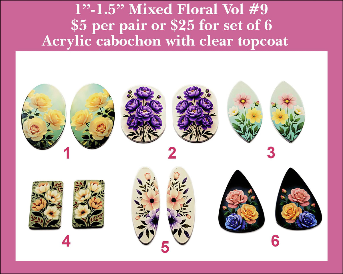 1'' to 1.5'' Florals Vol 9, UV Printed Acrylic Cabochons