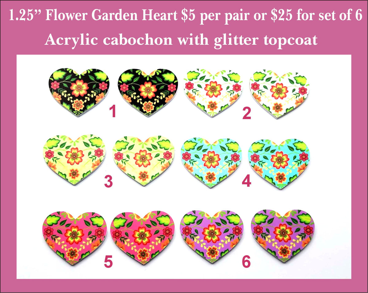 1.25'' Flower Garden Heart, Acrylic Cabochon