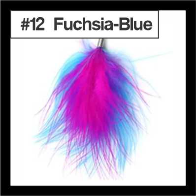 Fluffy 8cm feather tassel blending fuchsia and blue, with a silver-tone cap, labelled #12
