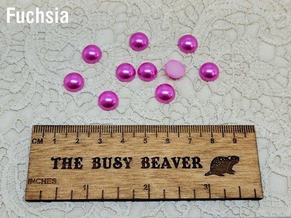 10mm Resin Flat Back - 10pc Half Round Fuchsia