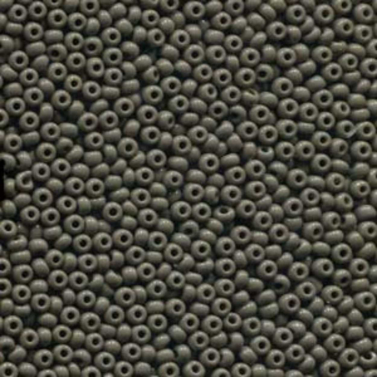 Close-up of Preciosa 11/0 Czech glass seed beads in opaque grey