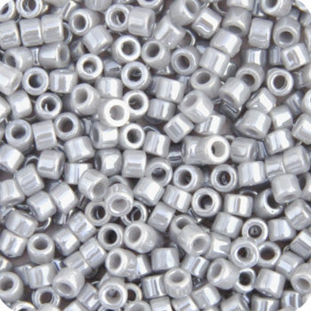 Close-up of Miyuki Delica 11/0 DB1570 cylinder beads in opaque ghost grey with a luster finish