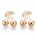 Two gold-tone 14 x 12mm cherry charms with leaf-and-stem loops
