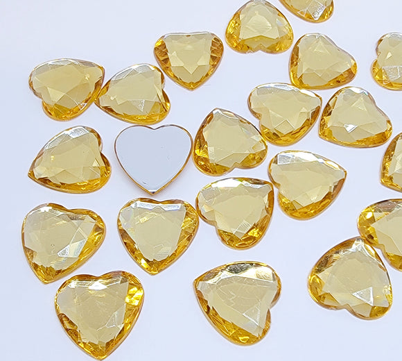20mm Resin Flat Back - Gold Heart Gems 4pcs