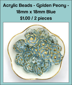18mm x 18mm Acrylic Bead, Golden Peony - Blue