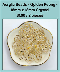 18mm x 18mm Acrylic Bead, Golden Peony - Crystal