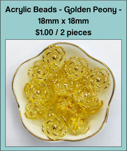 18mm x 18mm Acrylic Bead, Golden Peony - Yellow