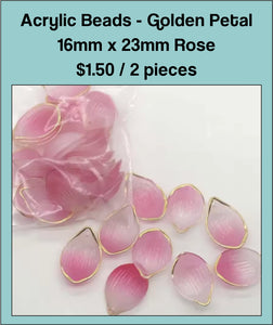 16mm x 23mm Acrylic Charm, Golden Petal - Rose