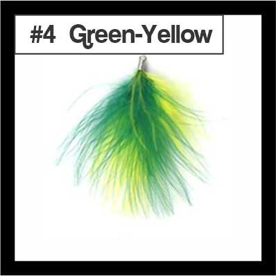 Fluffy 8cm feather tassel blending green and yellow, with a silver-tone cap, labelled #4