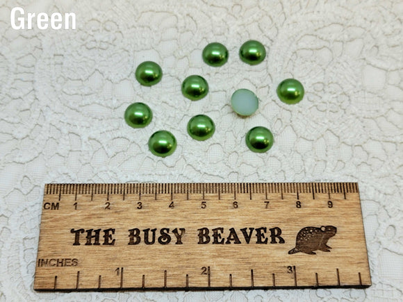 10mm Resin Flat Back - 10pc Half Round Green