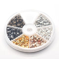 Round divided case of half-open crimp beads in six metal tones, 3mm