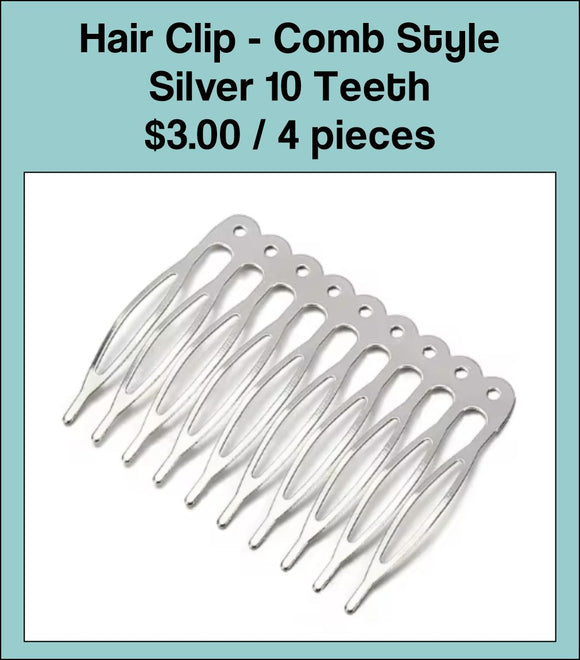 Hair Clips - Comb Style 10 Teeth, Pkg 4