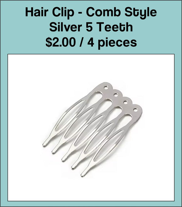 Hair Clips - Comb Style 5 Teeth, Pkg 4