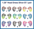 Nine pairs of 1.25 inch silver mirror acrylic head dress cabochons (cabs) with engraved feathers in bright colours