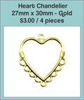 Gold-tone 27 x 30mm heart chandelier charm with loops along the lower edge