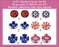 Six pairs of 0.75 inch round cabochons (cabs) printed with hockey team logos in red, blue and white