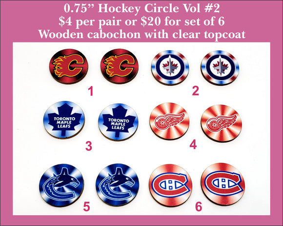3/4'' Hockey Circles, Vol #2 Wood Cabochon