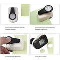 Lever-action circle hole punch with step-by-step photos of punching paper