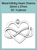 Silver-tone 22 x 27mm charm of a heart linked with an infinity loop