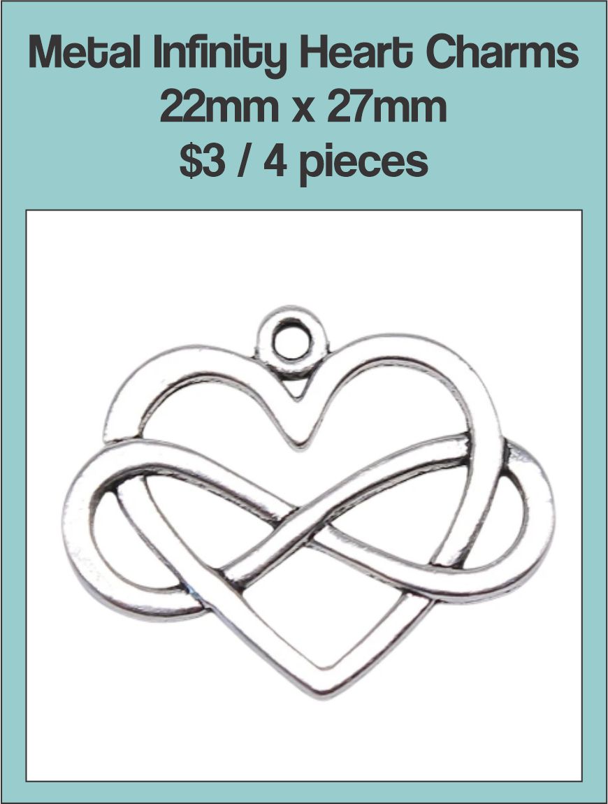 Silver-tone 22 x 27mm charm of a heart linked with an infinity loop