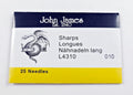 John James sharps beading needles package of 25, size 10 on a white background