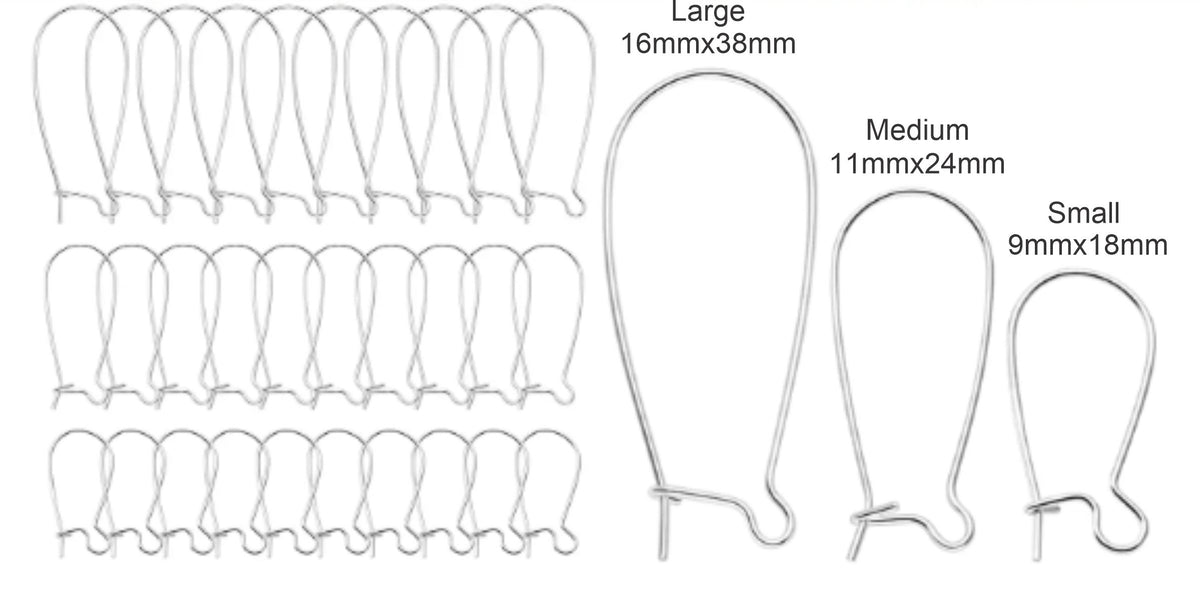 Line drawing of small, medium and large kidney wire hooks with measurements
