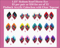 Twelve pairs of 1.25 inch UV-printed acrylic kokum scarf horse eye cabochons (cabs) with pink roses on 12 colours