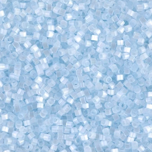 Close-up of Miyuki Delica 11/0 DB0830 cylinder beads in light blue with a silk satin sheen