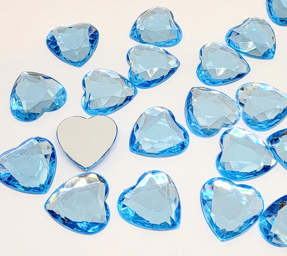 20mm Resin Flat Back - Light Blue Heart Gems 4pcs