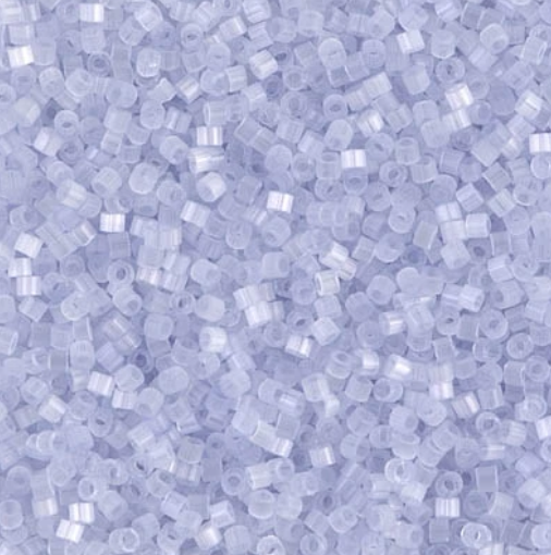 Close-up of Miyuki Delica 11/0 DB0832 cylinder beads in light lavender with a silk satin sheen