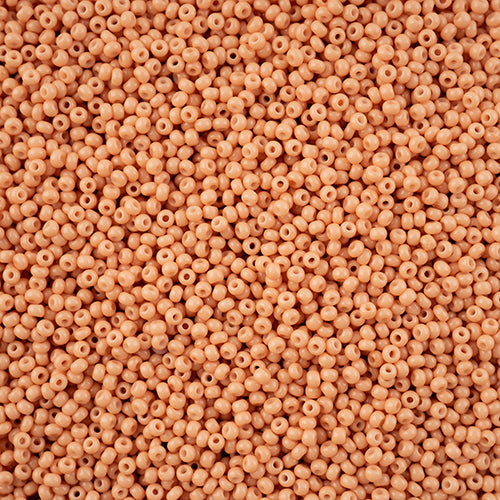 Close-up of Preciosa 11/0 Czech glass seed beads in opaque light brown chalk solgel