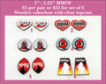 Six pairs of 1 to 1.25 inch MMIW cabochons (cabs) with hearts, handprints, a woman's silhouette and MMIW text
