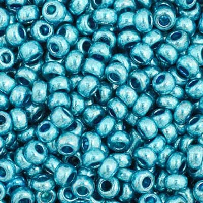 Close-up of Preciosa 11/0 Czech glass seed beads in metallic blue