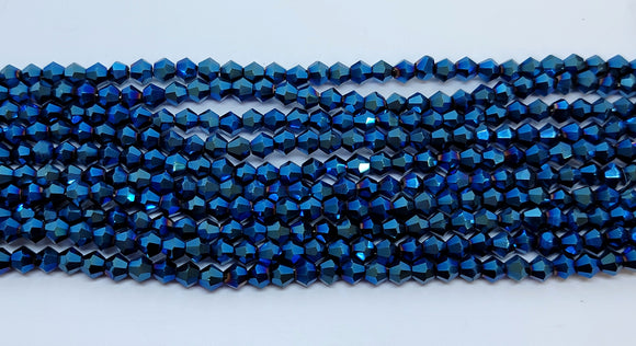 4mm Glass Bicone, Metallic Blue