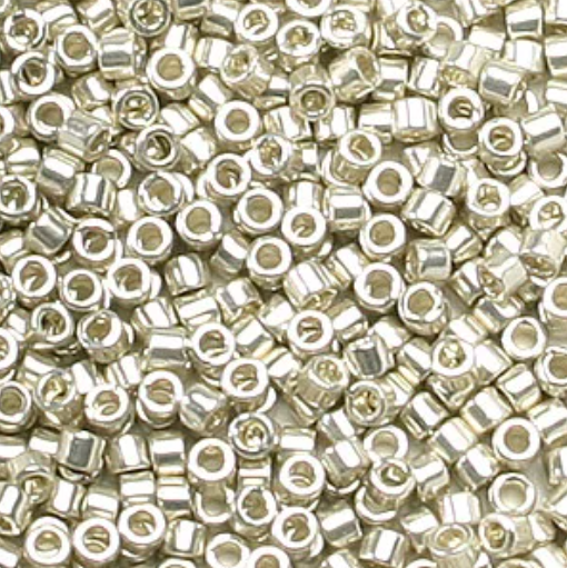 Close-up of Miyuki Delica 11/0 DB0035 cylinder beads in metallic galvanized silver