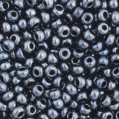 Close-up of Preciosa 11/0 Czech glass seed beads in opaque metallic gunmetal