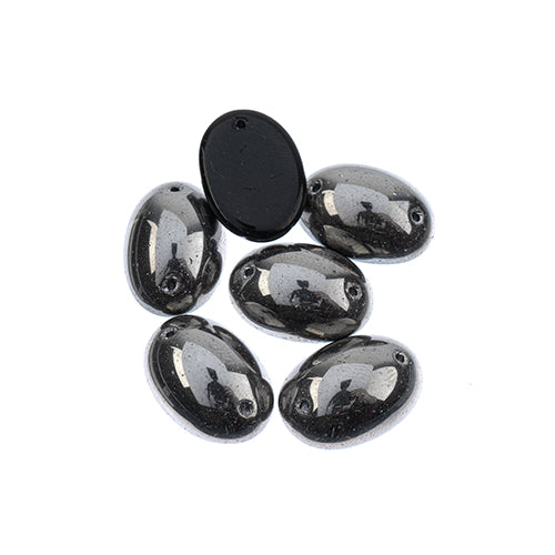 Five 13 x 18mm Czech glass oval cabochons in metallic hematite