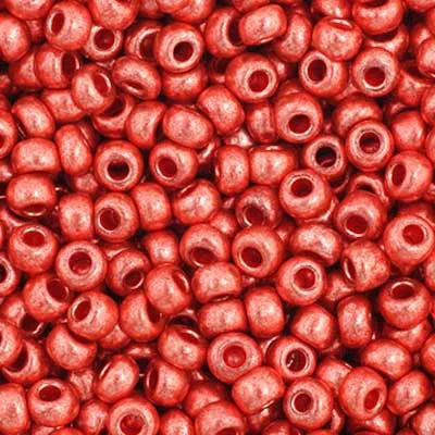 Close-up of Preciosa 11/0 Czech glass seed beads in metallic light copper terra