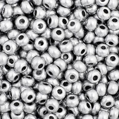 Close-up of Preciosa 11/0 Czech glass seed beads in metallic silver