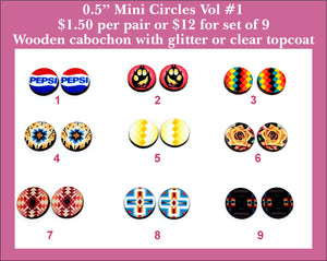 0.5'' Mini Circle Vol #1, Wood Cabochon