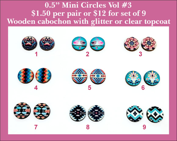 0.5'' Mini Circle Vol #3, Wood Cabochon