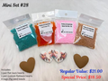 Mini set #28: brown hearts, a pair of steer skull hearts and four bags of teal, orange, pink and tan seed beads