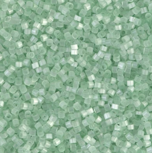 Close-up of Miyuki Delica 11/0 DB0828 cylinder beads in mint with a silk satin sheen