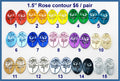 Fifteen pairs of 1.5 inch contour-cut mirror acrylic oval rose cabochons (cabs) in rainbow and metallic colours