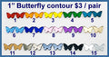 Fifteen pairs of 1 inch contour-cut mirror acrylic butterfly cabochons (cabs) in rainbow, pastel and metallic colours