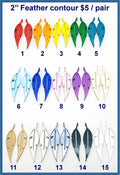 Fifteen pairs of 2 inch contour-cut mirror acrylic feather cabochons (cabs) in rainbow, pastel and metallic colours