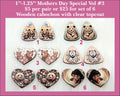 Six pairs of 1 to 1.25 inch Mother's Day cabochons (cabs) with bears, flowers and a mother and child