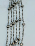 Silver-tone 2mm stainless steel chain with small round beads spaced along it