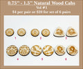Six pairs of 0.75 to 1.5 inch natural wood cabochons (cabs) with engraved paw prints, eagles and wildlife scenes