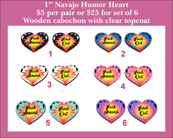 1'' Navajo Humor Heart, Wood Cabochon